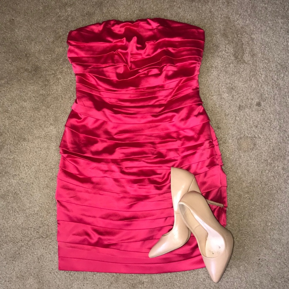 Red strapless cocktail dress